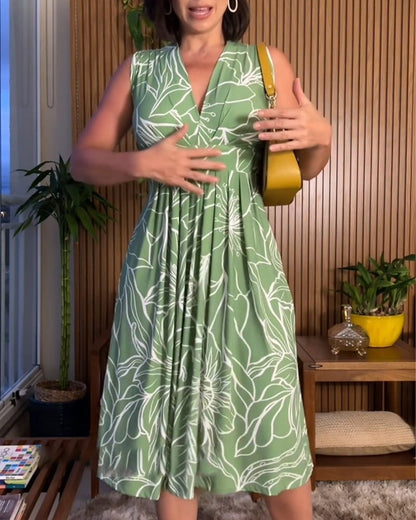 Mouwloze jurk met V-hals en getailleerde taille