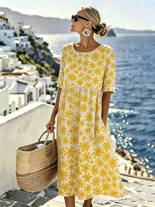 Luciana | Midi Jurk in Harmonie met Bloemenprint