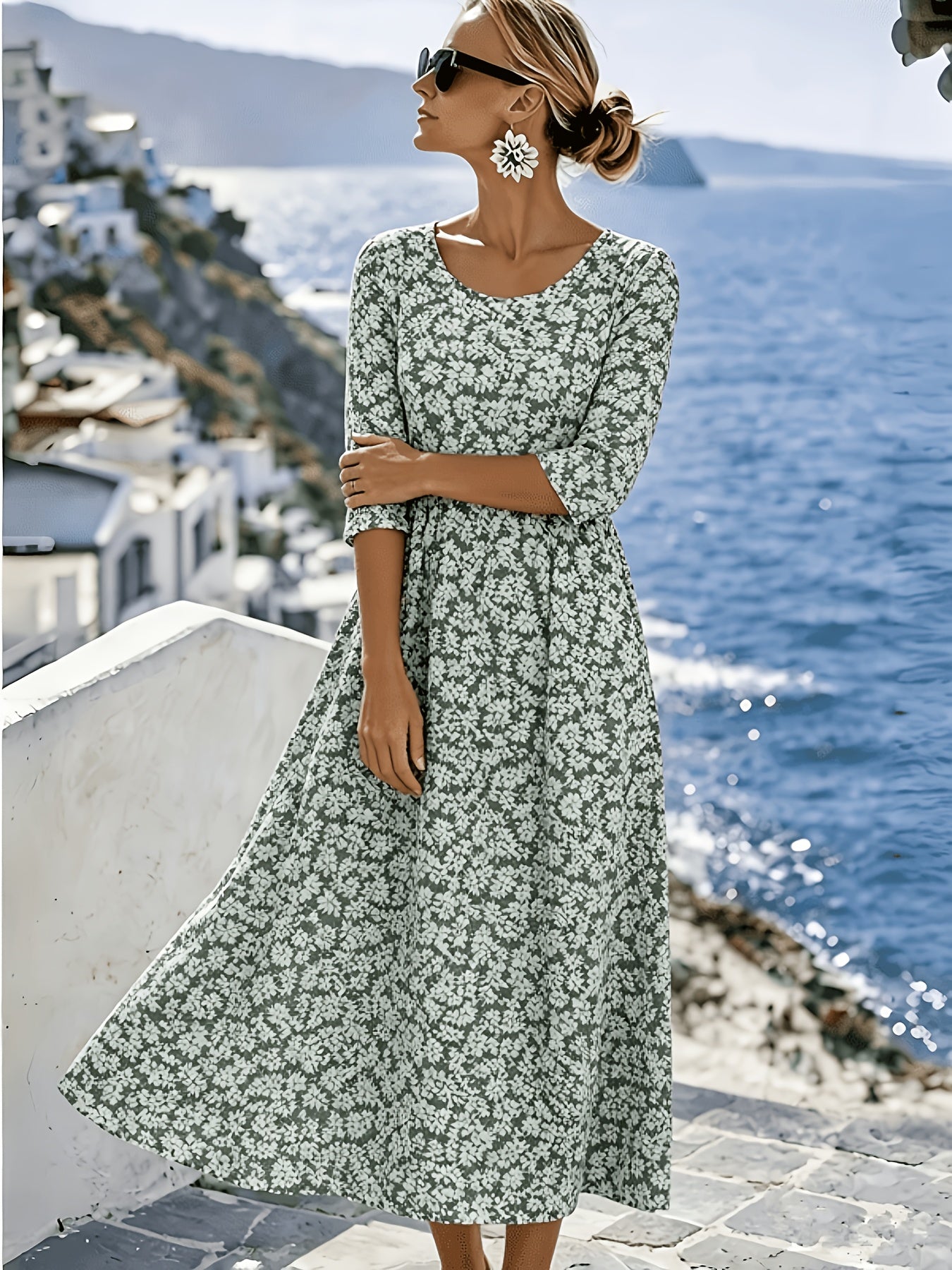 Roberta | Elegante Midi Jurk met Bloemen