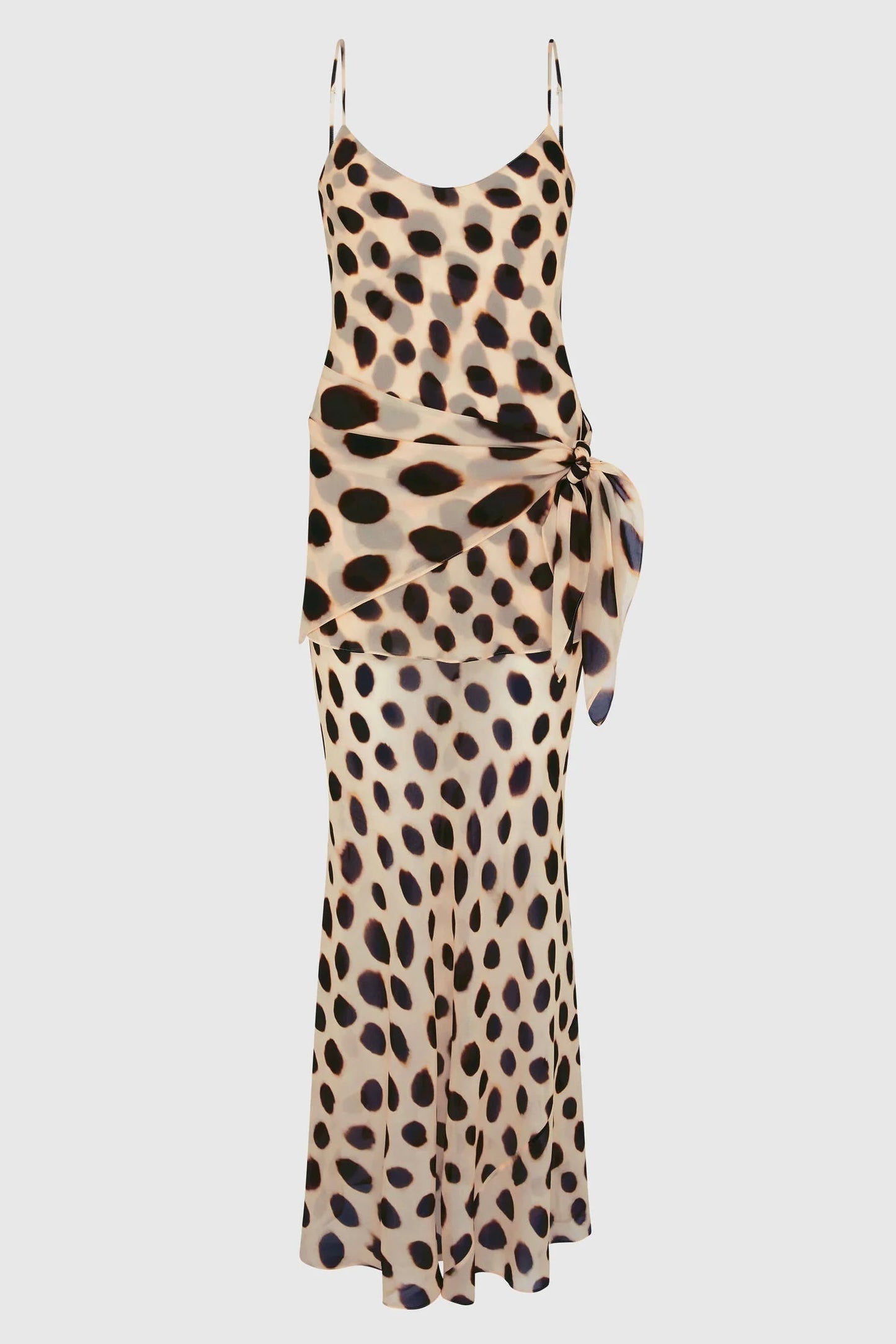 Ozias Leopard Polka Dot Patroon Scoop Neck Verwijderbare Sjaal Detail Slip Maxi Jurk