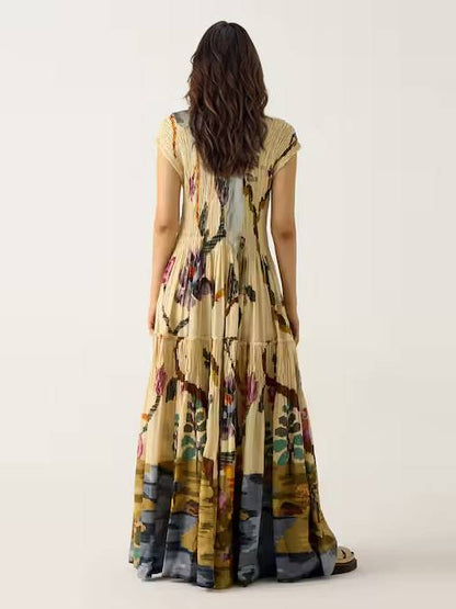 Plissé Print Maxi Jurk