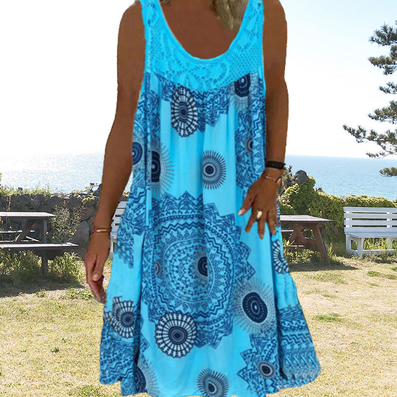 Breezia™ – Zomerse Mouwloze Jurk met Print en Kantdetails voor Dames