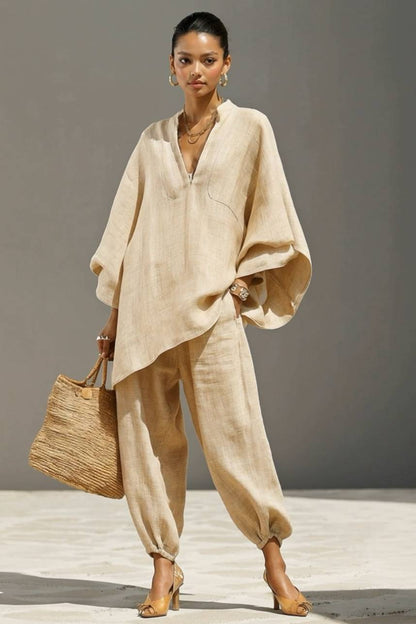 Verticale Kraag Losse Shirt En Broek Set