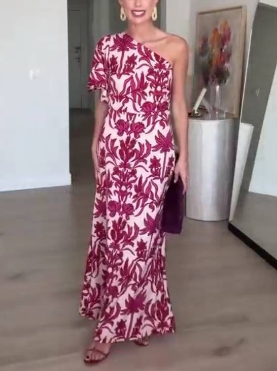 Twee-Weg Off-Shoulder Print Jurk