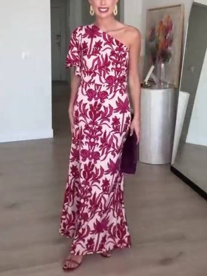 Twee-Weg Off-Shoulder Print Jurk