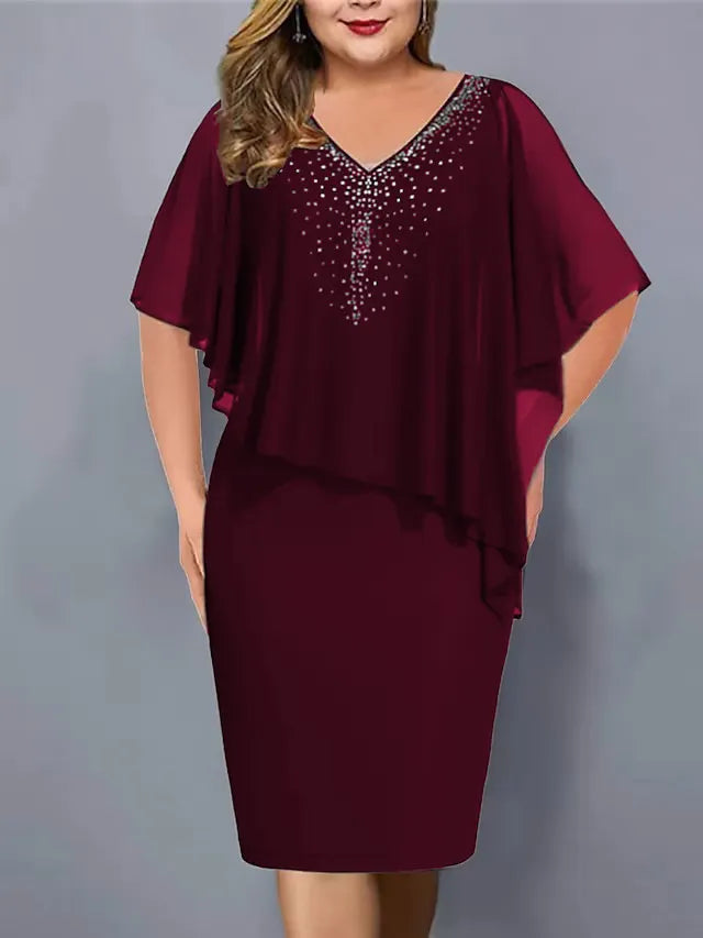 Amelie - Chiffonjurk met V-hals, versierd met strass