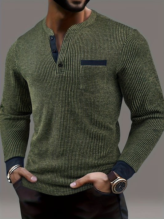 Deegan - Henley-shirt met lange mouwen en een gestreepte kraag van gestructureerde stof