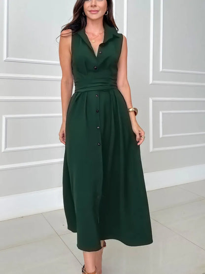 Unieke Shirtstijl Enkele Rij Knoop Midi Jurk