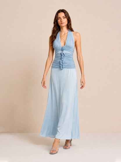 3D-bloemenprint halter maxi-jurk