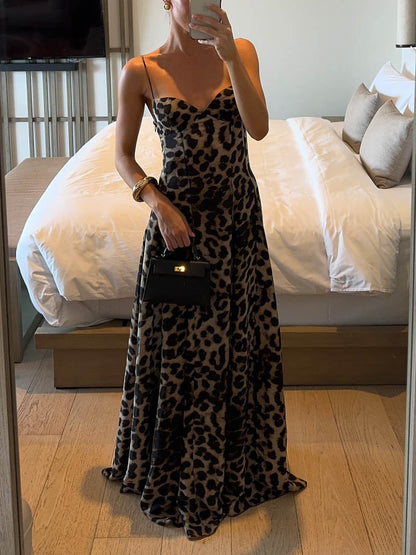Elegante Statement Strappy Luipaardprint Maxi Jurk