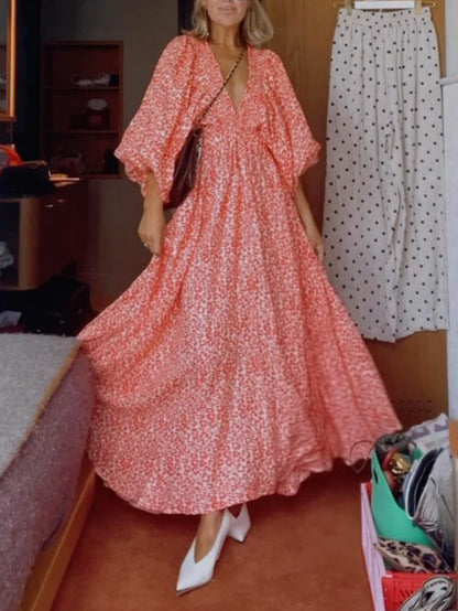 Casual Luipaardprint Diepe V-Hals Maxi Jurk