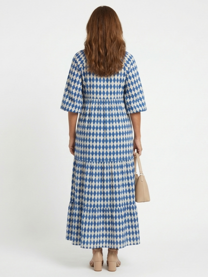 Elodie | Jurk met diamantpatroon en volants