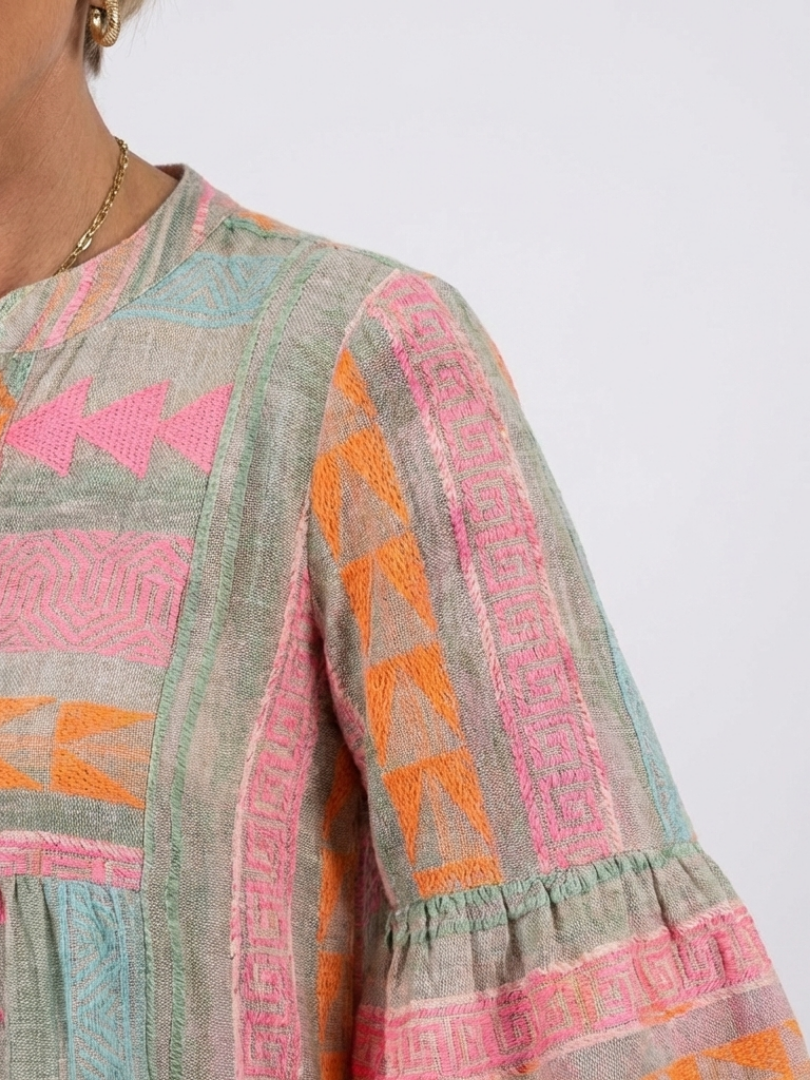 Maelle | Jurk met V-hals en geometrische print, knielang