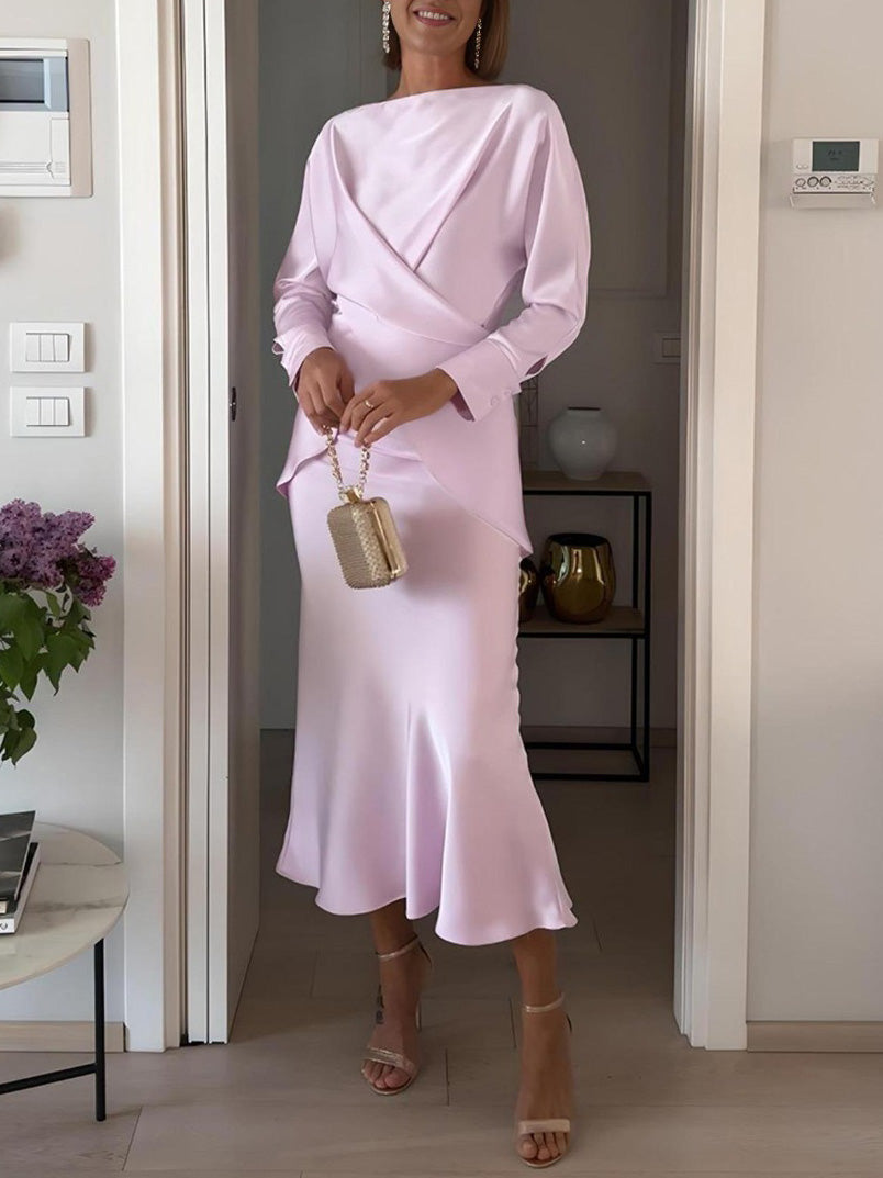 Elegante Gedrapeerde Satijnen Zeemeermin Maxi Rok