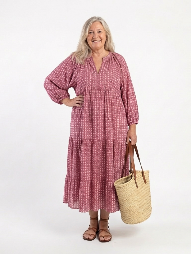 Arlette | Midi jurk met geometrisch patroon en lange mouwen