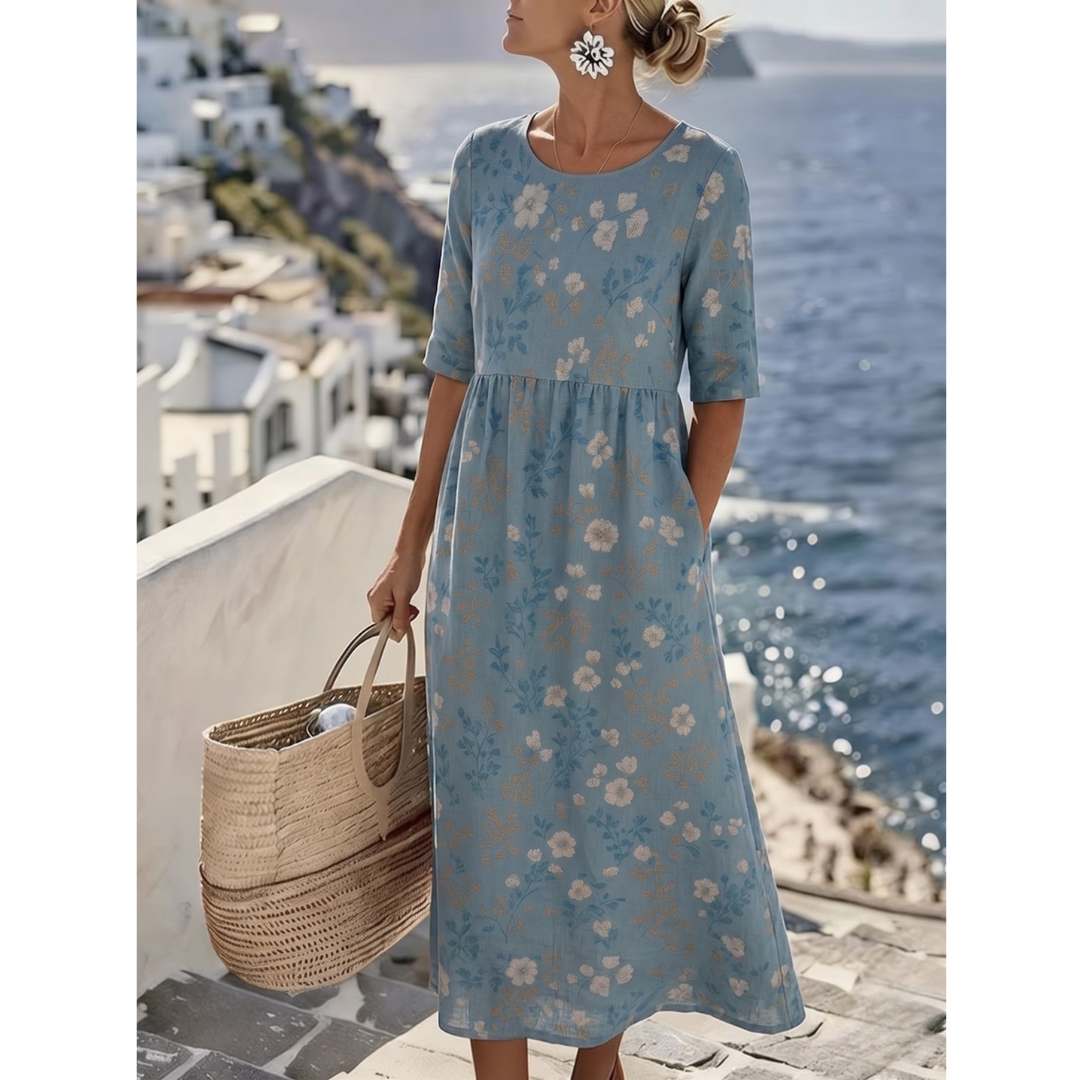 Noelia | Elegante Midi Jurk met Bloemen voor de Zomer