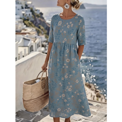 Noelia | Elegante Midi Jurk met Bloemen voor de Zomer