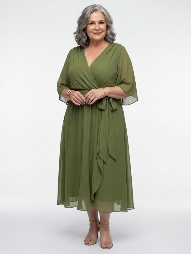 Elysia | V-hals Draped Taille Midi-jurk
