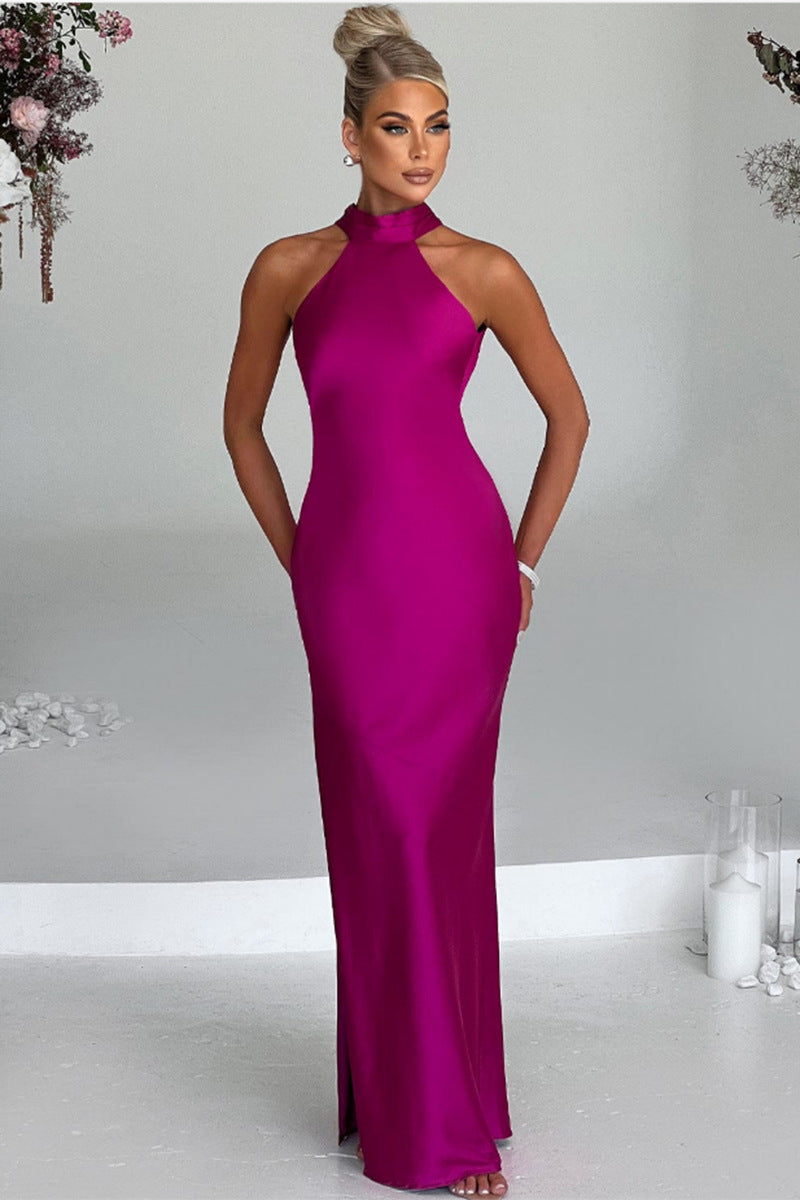 ZEYNEP | Elegante Satijnen Maxijurk met Halternek