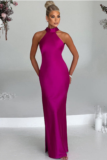 ZEYNEP | Elegante Satijnen Maxijurk met Halternek
