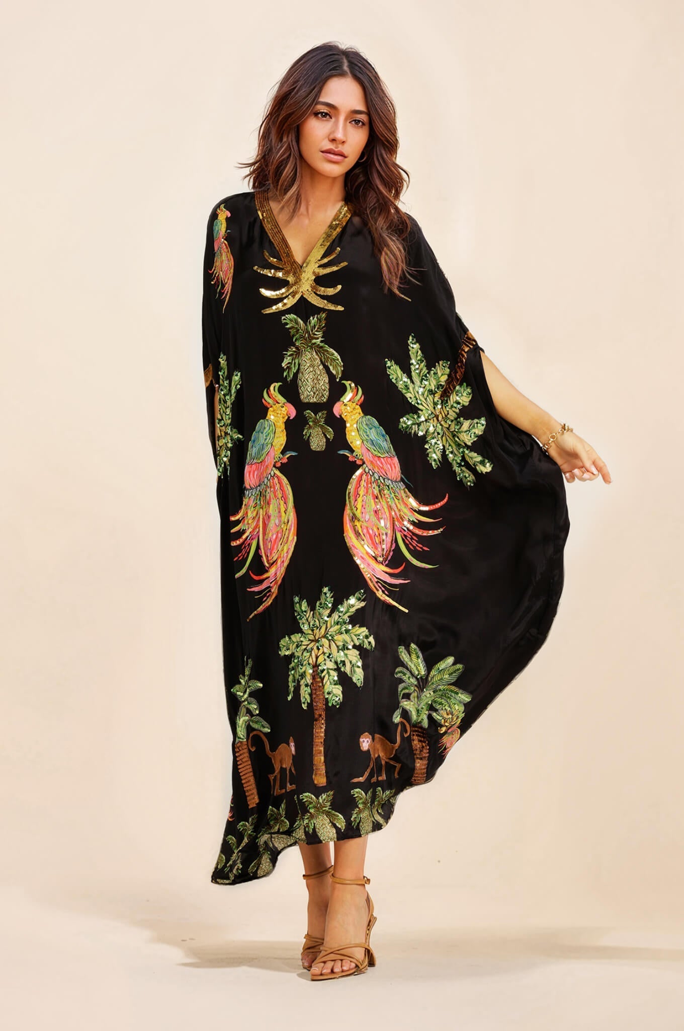 Unieke Drop Shoulder Mouw Kokosnootboom Gedrukt Jurk