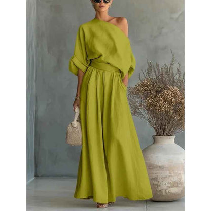 Lisa | Zachte Off-Shoulder Top en Tapered Broek Set