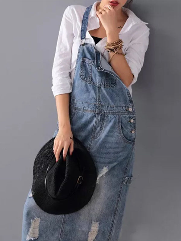 Frayla™ – Versleten Jeansjurk met Split Achter