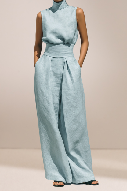 Lili | Gouden Linnen Brede-Pijp Co-Ord Set