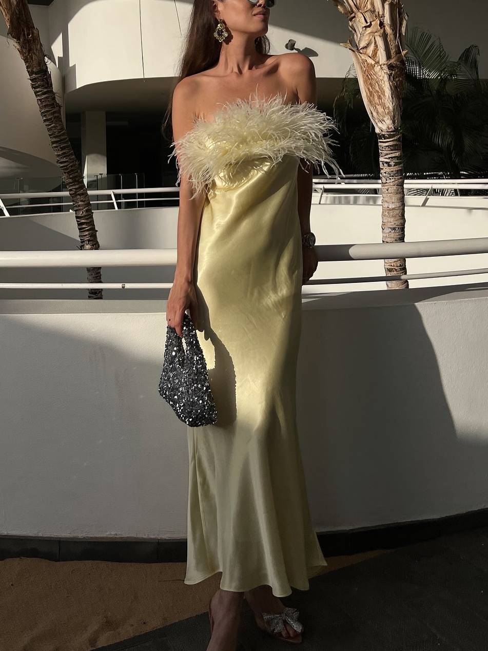 Licht Luxe Veer Tube Top Maxi Jurk