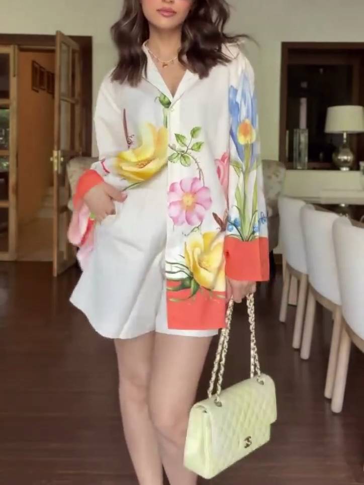 Uniek Print Shirt En Shorts Pak