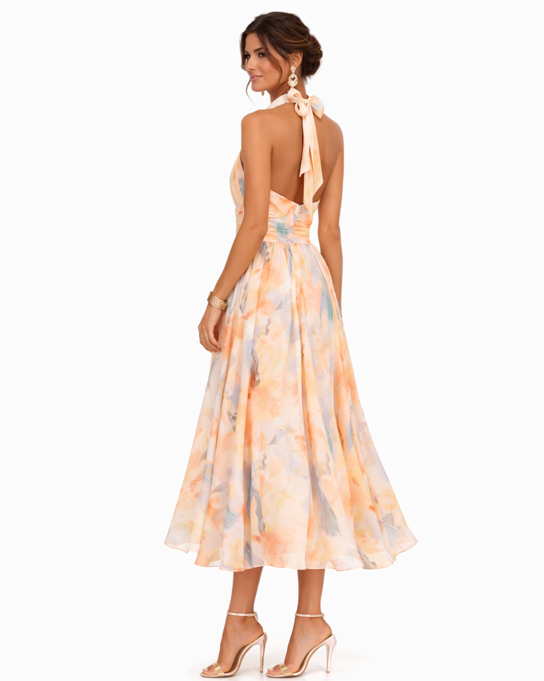 Aurora™ | Jurk met Halternek en Aquarelprint