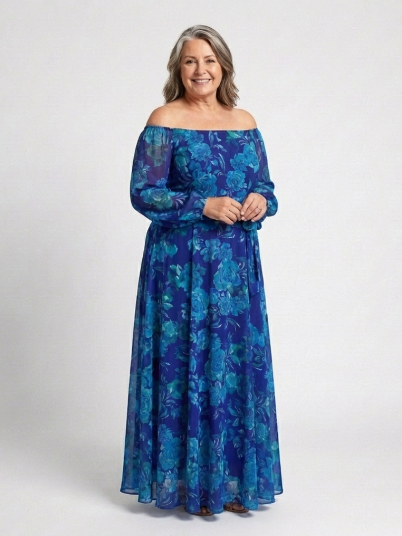 Aspen | Off-Shoulder Bloemen-Maxi-Jurk