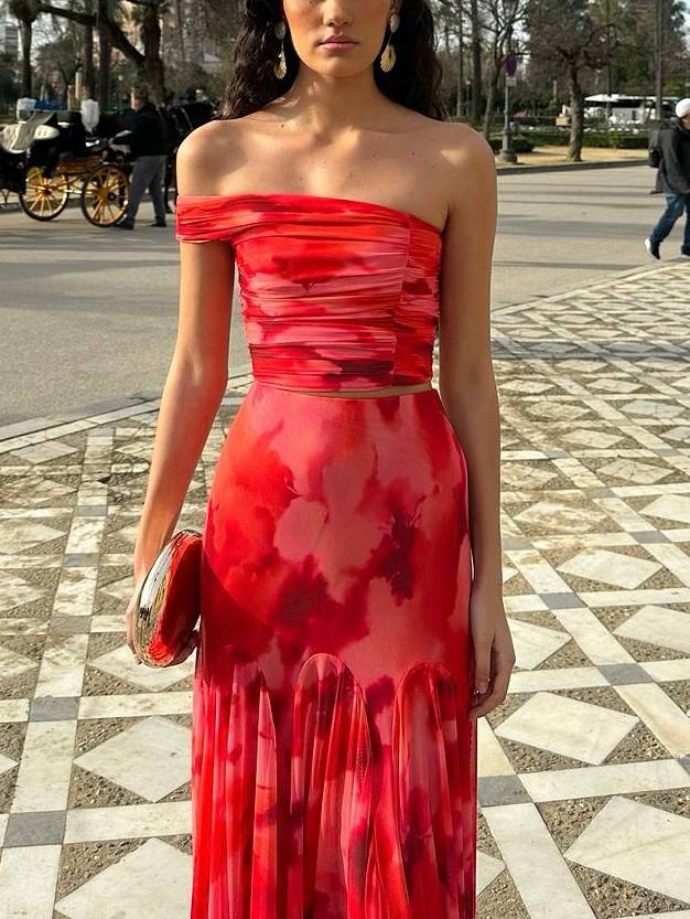 Uniek Gedrukt Tube Top En Rok Twee-Delige Set