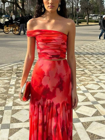 Uniek Gedrukt Tube Top En Rok Twee-Delige Set