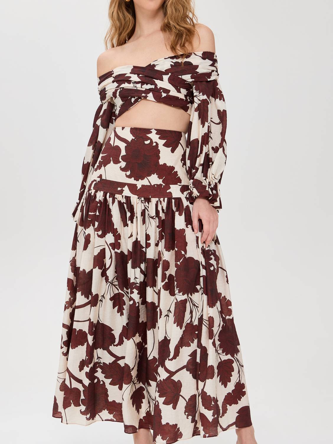 Geprinte Off-shoulder Top En Rok Set