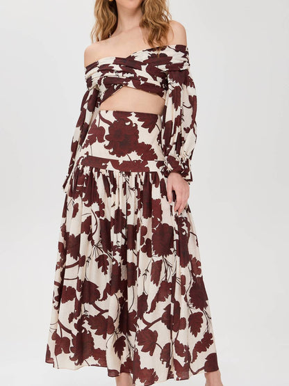 Geprinte Off-shoulder Top En Rok Set