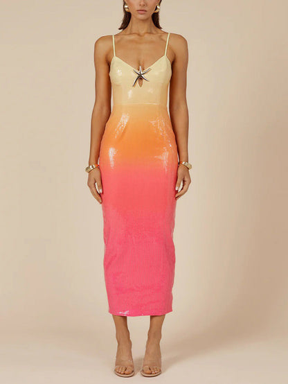 Exquise Ombre Oceaan Pailletten Midi Jurk