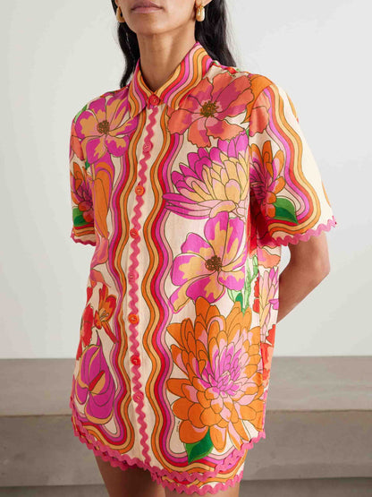 Exquisite Abstract Hibiscus Tropical Floral Print Twee-delige Set