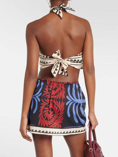 Unieke Zomerprint Halternek Mini Jurk