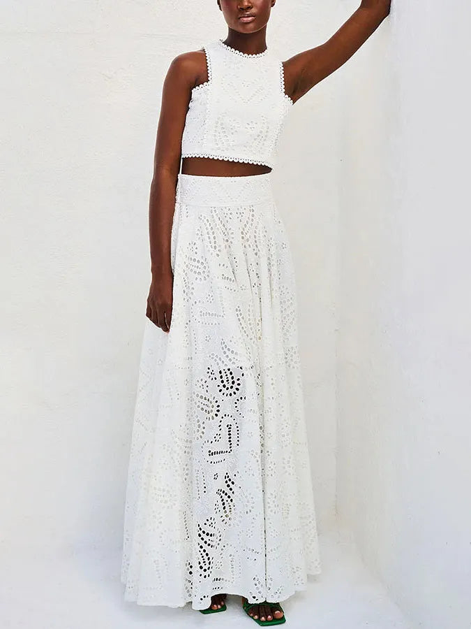 Exquise geborduurde holle kant lange A-lijn rok