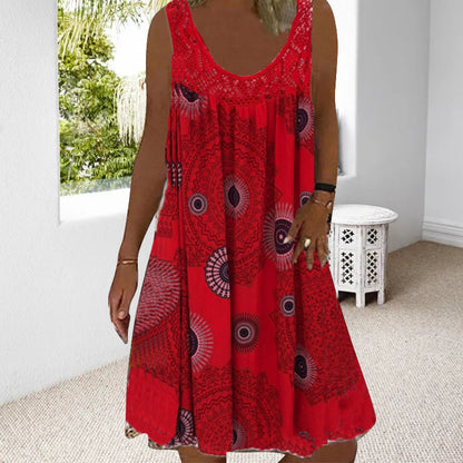 Breezia™ – Zomerse Mouwloze Jurk met Print en Kantdetails voor Dames