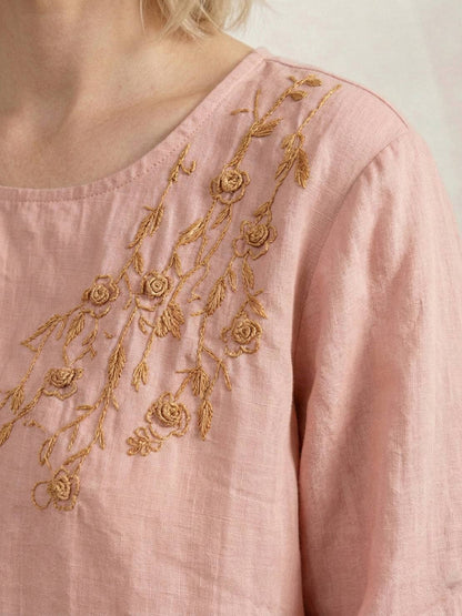 Ariella | Linnen Geborduurde Blouse