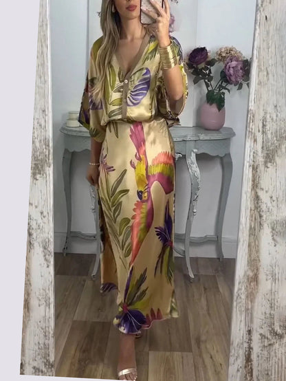 Retro Papegaai En Palmblad Print Twee-Piece Set
