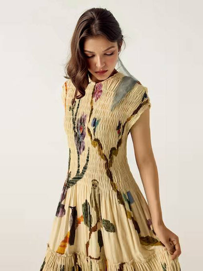 Plissé Print Maxi Jurk