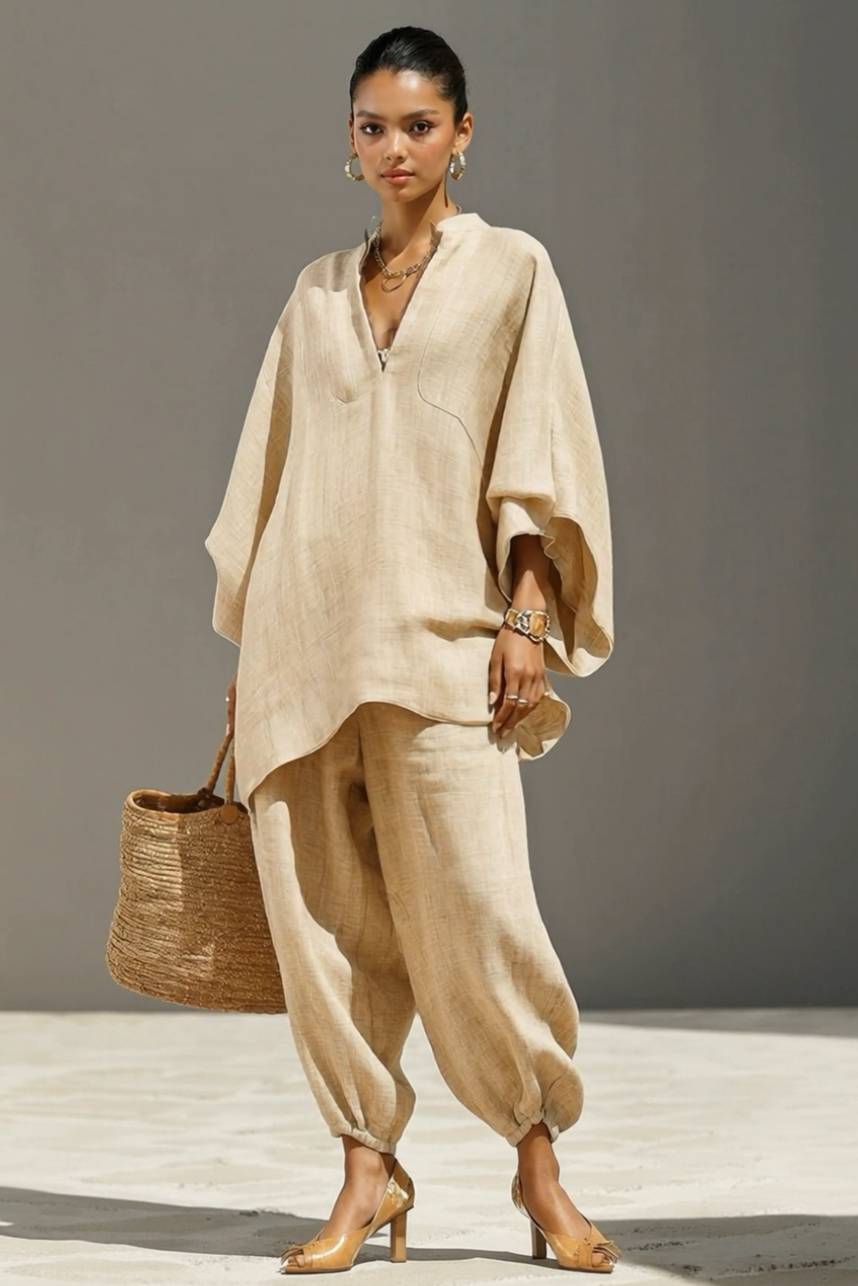 Verticale Kraag Losse Shirt En Broek Set