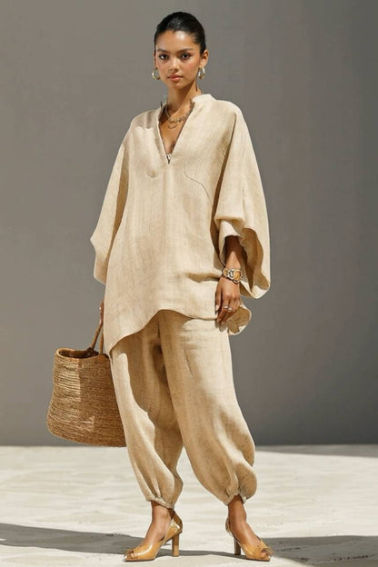 Verticale Kraag Losse Shirt En Broek Set