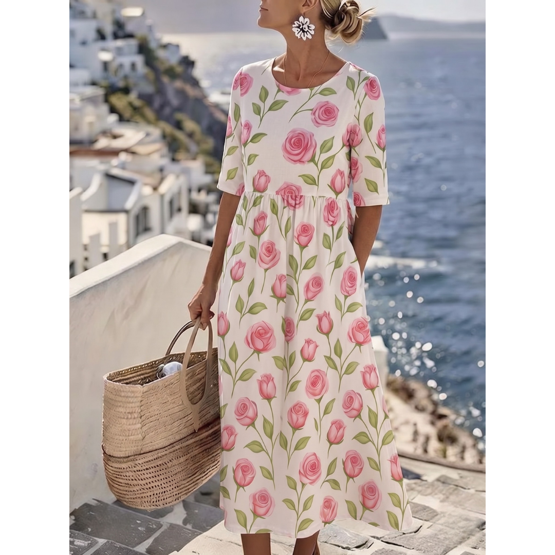 Noelia | Elegante Midi Jurk met Bloemen voor de Zomer