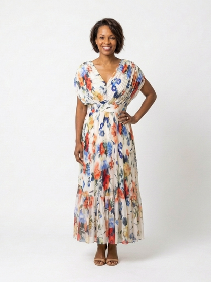 Savannah | Mouwloze plissé midi jurk