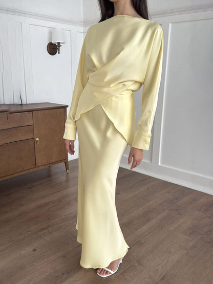 Elegante Gedrapeerde Satijnen Zeemeermin Maxi Rok