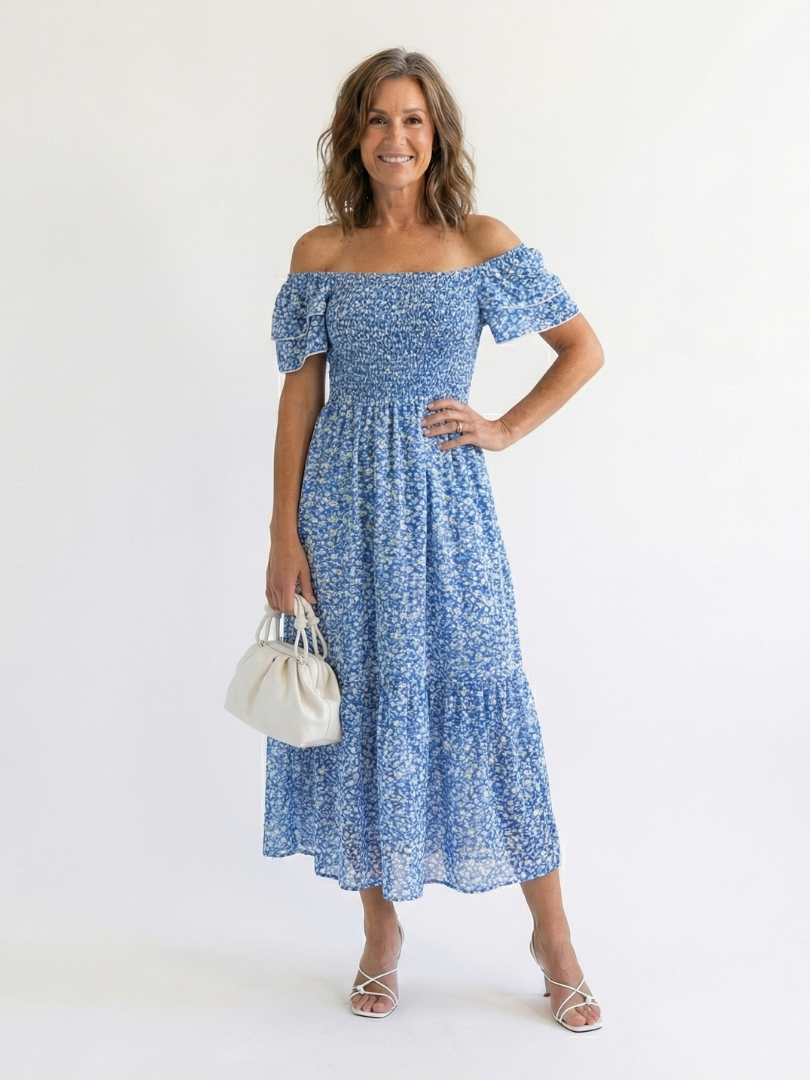 Odette | Midi Robe met Off-Shoulder Schouders